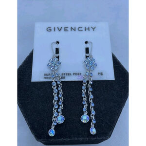 NWT Givenchy Light Blue Crystal Lever Back Dangle Earrings